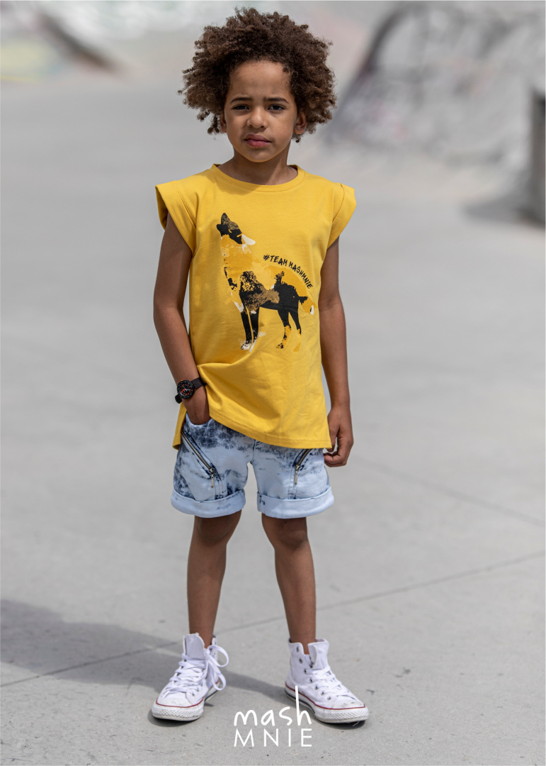 Żólty T-shirt z nadrukiem Mashmnie Żólty T-shirt z nadrukiem Mashmnie