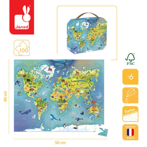 Puzzle w walizce Mapa świata 100 elementów 6+ Janod Puzzle w walizce Mapa świata 100 elementów 6+ Janod