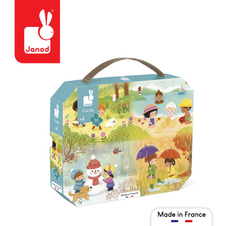 Puzzle w walizce Pory roku 36 elementów 4+ Janod Puzzle w walizce Pory roku 36 elementów 4+ Janod