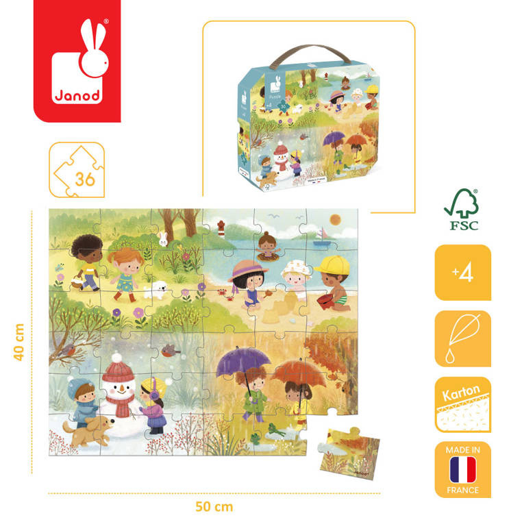 Puzzle w walizce Pory roku 36 elementów 4+ Janod Puzzle w walizce Pory roku 36 elementów 4+ Janod
